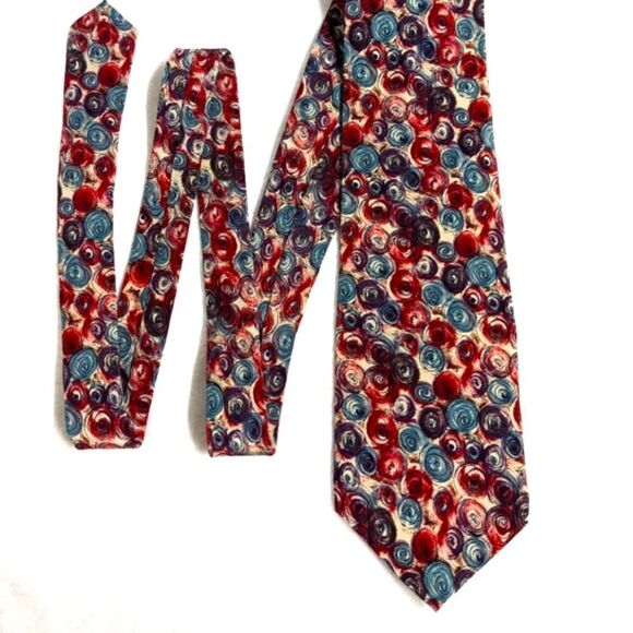 Men's Vintage 1980's 100% Silk Tie - Abstract Circle Motif - Brand Cellini - Picture 4 of 12